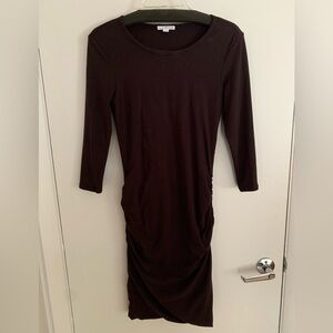 James Perse Dark Brown Long-Sleeve Ruched Sheath Dress